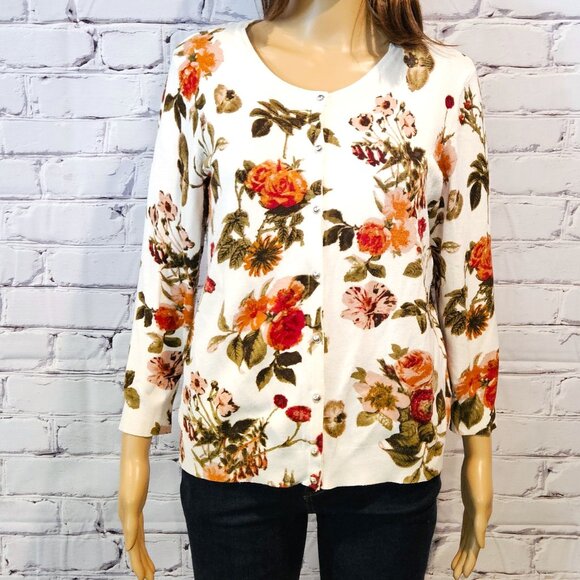 PREMISE, White cardigan with beautiful Fall florals - Picture 4 of 10
